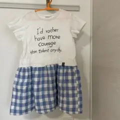 HOWDYDOODYS ロゴ水色チェック半袖Tシャツワンピース120