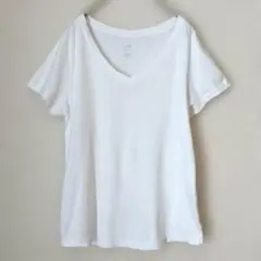 VネックTシャツ Mサイズ相当 ホワイト ピマコットン100% 半袖 無地 春夏