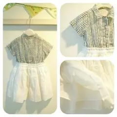 値下新品★ストライプ切り替えワンピース90100130韓国子供服