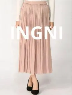 【INGNI】サテンプリーツスカート M ベージュ系ロング春ピンクベージュ