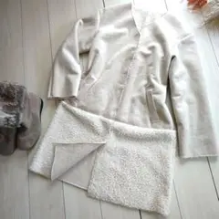 ELLE/ボア切替コート/L/ベージュ/ノーカラー/冬/通勤/春コート/きれいめ