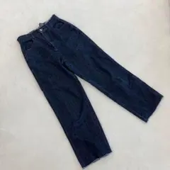 GU デニムパンツ ハイウエスト ダークブルー フレイドヘム S