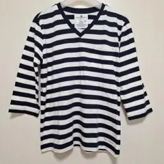 URBAN RESEARCH 七分袖カットソー ネイビー/ホワイトストライプのサムネイル