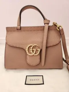GUCCI GGマーモント トップハンドル ショルダーバッグ パール