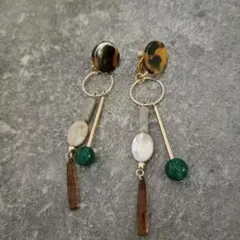 新品未使用　トータスシェル風ロングイヤリング