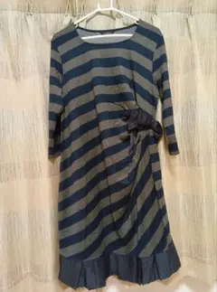 INGEBORG ストライプワンピース ネイビー/グレー