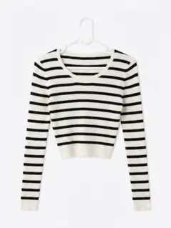 SHEIN ボーダー リブニット 長袖のサムネイル