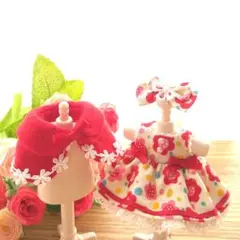 レトロ花柄ワンピース＆赤いケープ♡女の子サイズ♡