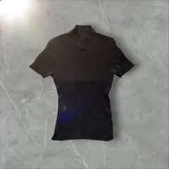 タートルネック リブ編み　半袖ニット　カットソー　フェアリーグランジ　ブラック