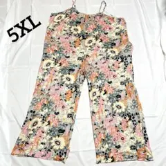 花柄　サロペット 【5XL】 サロペット　オーバーオール　フラワー　古着