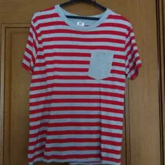 Hanes 赤と灰色のストライプ Tシャツ（Mサイズ）