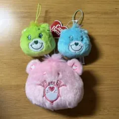 ケアベア カラビナ付き ぬいぐるみファスナーポーチ ピンク　キーホルダー