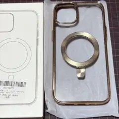 iPhone14Plus クリアケース ゴールド マグセーフ対応