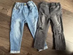 デニム 2本セット 90 ダメージ加工 ストレッチパンツ
