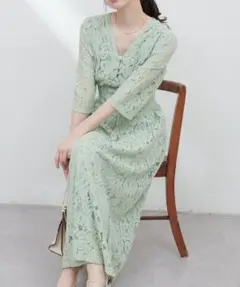 ナチュラルクチュール【フリー】レトロレースワンピース ミント 花柄レース 上品のサムネイル