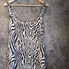 インポート古着　ゼブラ柄　スリットロングワンピ　ストレッチ　ゆったり