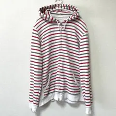 GU ジーユー　パーカー　ストライプ　フルジップパーカー　L ラフ　カジュアル