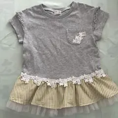ニットプランナー　KP チュール付きレース装飾Tシャツ 120cmのサムネイル