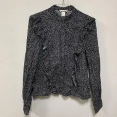 H&M フリル付き花柄長袖シャツ サイズ34 綿100%