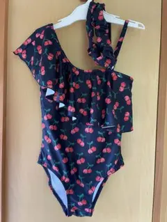 さくらんぼ水着チェリー柄水着120ワンショルダー風水着保育園プール海ヘアーバンド