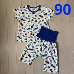 新幹線柄　腹巻き付き　上下セット　パジャマ　メッシュ素材　90サイズのサムネイル