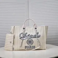 Chanel アイボリー ストライプ ショルダーバッグ