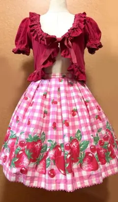 ギンガムいちごプリントスカート ピンク Emily Temple Cute