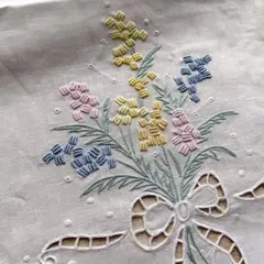 イギリス田園風 ヴィンテージ 手刺繍 リネン カフェカーテン 目隠し