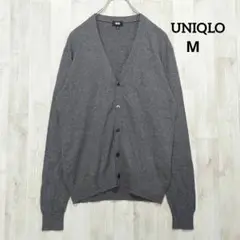 ユニクロ Ｖネックカーディガン 長袖 シンプル コットンカシミヤ (Ｍ) グレー