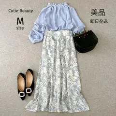 美品✨コーデ売りM パール付ブラウス　柄フレアロングスカート　綺麗目