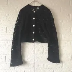 H&M DIVIDED レース編みショート丈カーディガン 黒 XXS