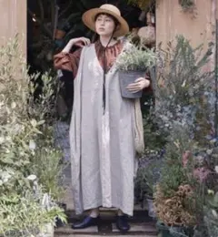 nest Robe ブラックリネンバックVネックノースリーブワンピース