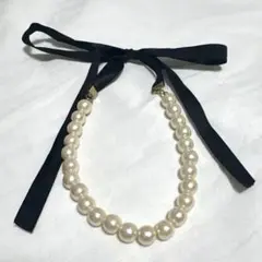 コットンパール ブラックリボン ネックレス パーティ用等