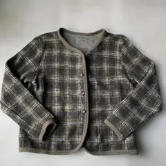 a boy カーキ系チェック 長袖カーディガン