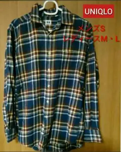 秋冬　UNIQLO　長袖　チェックシャツ　ギンガムチェック　ネイビー主体
