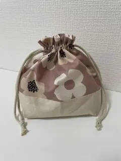 お弁当袋 アッシュピンク×グレージュ 北欧風 モダンフラワー 花柄