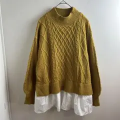 DRESKIP レイヤード風 ニット トップス マスタード M