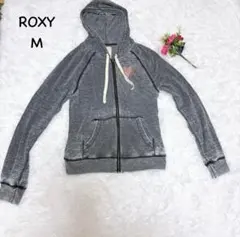 【ロキシー】Mサイズ　パーカー　裏ボア　ジップアップ　ドロスト　ロゴ刺繍　秋冬