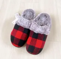 スリッパ 冬用 暖かい ファースリッパ チェック柄 22.5cm〜23.5cm