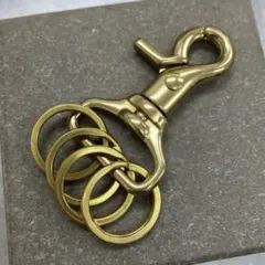 真鍮製 約50mmロブスターフック1点 カラビナキーホルダーパーツ 4連リング付