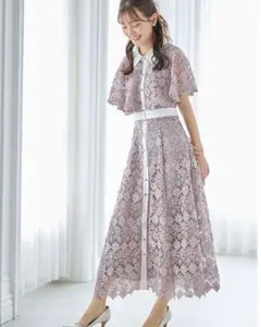 新品未開封＊トッコ　ベルト付き配色ケープフラワーレースシャツワンピース　春夏上品