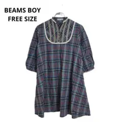 BEAMS BOY チュニックワンピース ギンガムチェック 刺繍 レース装飾 Fのサムネイル