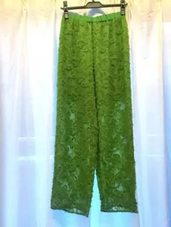 green label relaxiジャガード 織柄 グリーンワイドパンツ