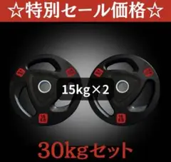 ■1点限り■ラバー バーベルプレート計30kgセット(15kg×2枚) 50mm