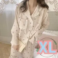 【新品】 XL パジャマ チェック 前開き 長袖 さくらんぼ ルームウェア