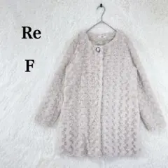 【アールイー】レディース ノーカラー フェイクファーコート F クリーム系