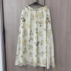 花柄 ロングフレアスカート ホワイト イエロー