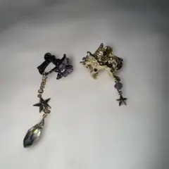 223 ブローチシリーズクロコダイル黒系 アシンメトリー ピアスorイヤリング 223 ブローチシリーズクロコダイル黒系 アシンメトリー ピアスor