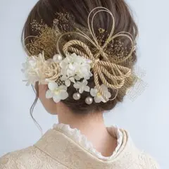 金箔水引 ホワイトxゴールド成人式　髪飾り 袴 結婚式