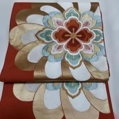 オレンジ系 花柄刺繍 袋帯